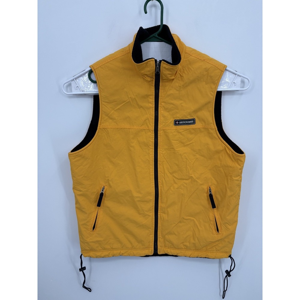 Abercrombie Fitch VTG Vest Men's Large Yellow Black Full Zip Reversible Fleece